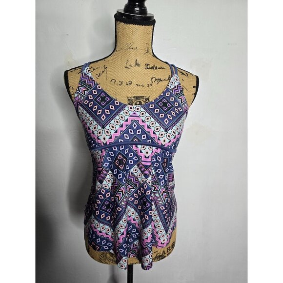 Justice Girls Blue Pink Aztec Tribal Racerback Tankini Bathing Suit Top - Picture 6 of 6